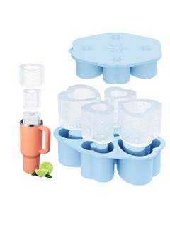 KASTWAVE 4-Cavity Ice Cube Tray for Stanley Cup, Silicone Hollow Heart Ice Mold with Lid for Freezer, Ice Drink, Juice, Whiskey, Cocktail,Perfect Compatible with Tumbler Cup 30 Oz, Blue  - Image 1