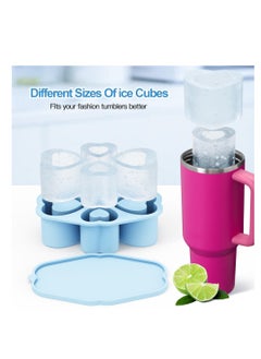 KASTWAVE 4-Cavity Ice Cube Tray for Stanley Cup, Silicone Hollow Heart Ice Mold with Lid for Freezer, Ice Drink, Juice, Whiskey, Cocktail,Perfect Compatible with Tumbler Cup 30 Oz, Blue  - Image 2
