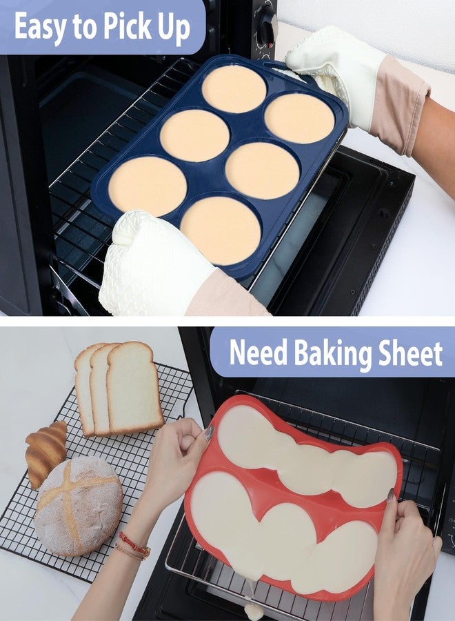 Vnray 4 Inch Jumbo Silicone Muffin Top Pan with Metal Frame, Non Stick Silicone Egg Mold for Oven, Large Whoopie Pie Baking Pan with Handle for English Breakfast Sandwich, Egg Bite, Bun Tart, Grey - Image 4
