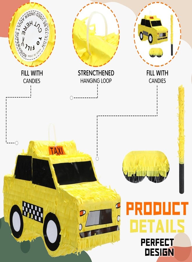 Soulchen Taxi Piñata New York Party Decorations Yellow Checkered Taxi Cab Piñata for NYC Birthday Decorations with Stick Blindfold and Confetti for New York Theme Party Favors Candy Birthday Supplies - Image 3