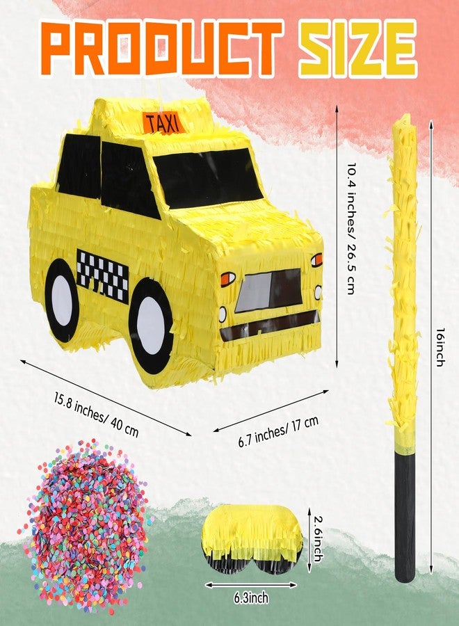 Soulchen Taxi Piñata New York Party Decorations Yellow Checkered Taxi Cab Piñata for NYC Birthday Decorations with Stick Blindfold and Confetti for New York Theme Party Favors Candy Birthday Supplies - Image 2