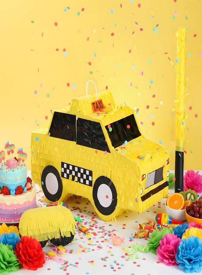 Soulchen Taxi Piñata New York Party Decorations Yellow Checkered Taxi Cab Piñata for NYC Birthday Decorations with Stick Blindfold and Confetti for New York Theme Party Favors Candy Birthday Supplies - Image 4