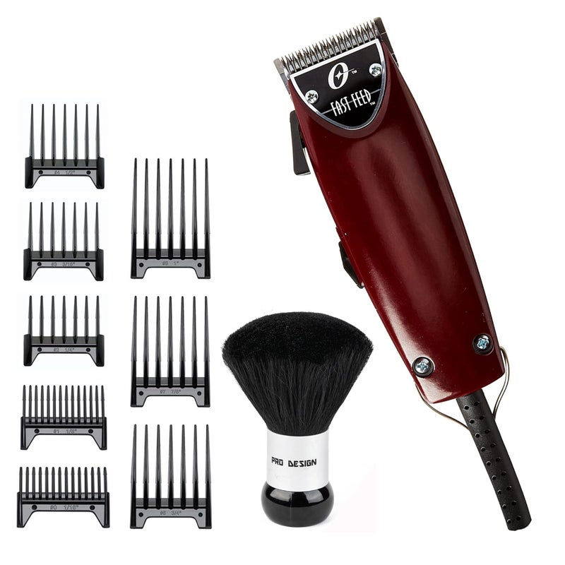 Oster Fast Feed Adjustable Pivot Motor Clipper 76023-510 with 8 Piece Guide Comb Set and Neck Duster - Image 1