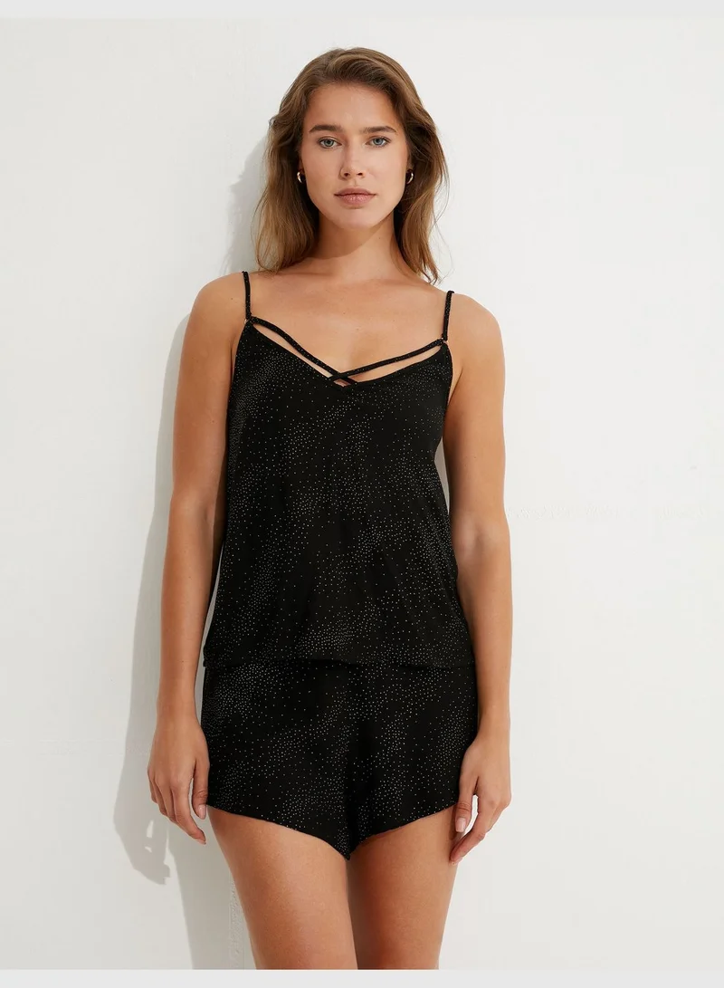 KOTON Patterned Binding Detail Spaghetti Strappy Pyjama Top