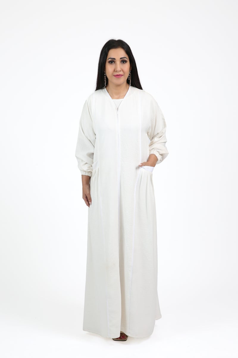 Nikias White American Linen Umrah Abaya - Image 1