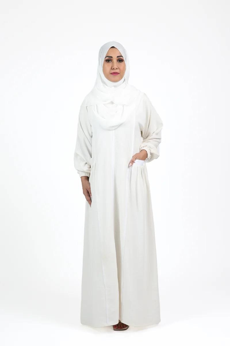 Nikias  Nikias White American Linen Umrah Abaya for Women | Best Price UAE