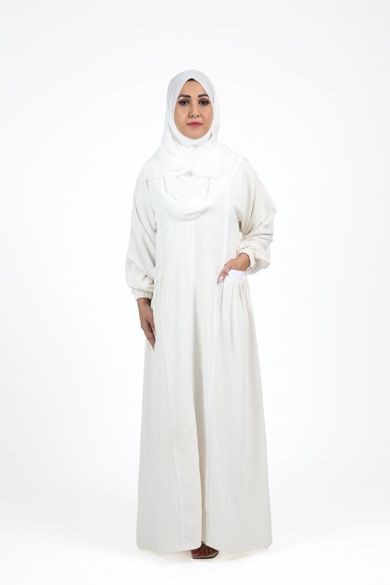 Nikias White American Linen Umrah Abaya - Image 4
