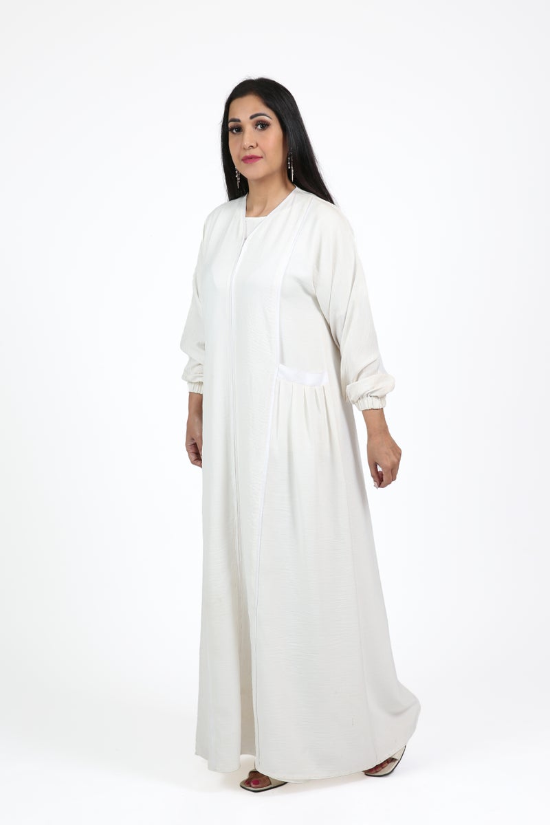 Nikias White American Linen Umrah Abaya - Image 2