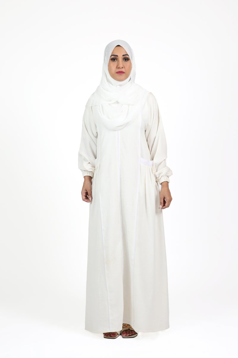 Nikias White American Linen Umrah Abaya - Image 3