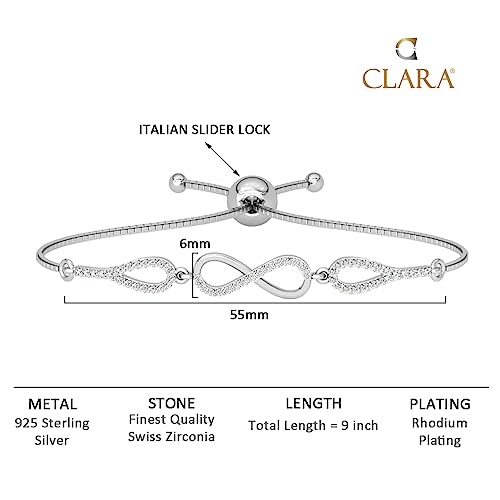 Clara 925 Pure Silver Stone Infinity Hand Bracelet | Adjustable, Anti Tarnish, Swiss Zirconia | Gift for Women and Girls - Image 5