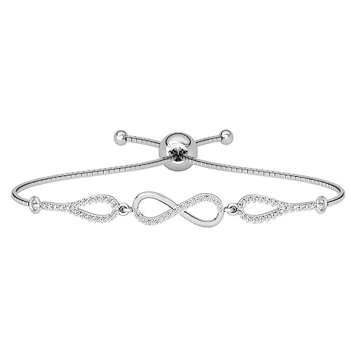 Clara 925 Pure Silver Stone Infinity Hand Bracelet | Adjustable, Anti Tarnish, Swiss Zirconia | Gift for Women and Girls - Image 1