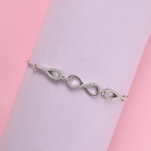 Clara 925 Pure Silver Stone Infinity Hand Bracelet | Adjustable, Anti Tarnish, Swiss Zirconia | Gift for Women and Girls - Image 3