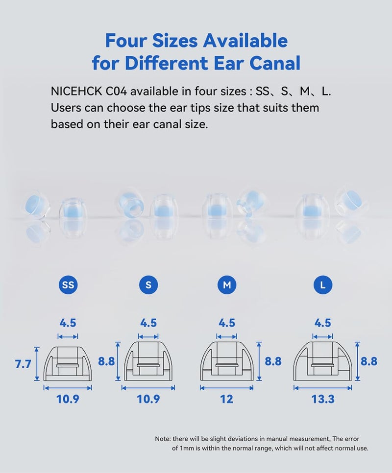 NICEHCK C04 4 Pairs Earbud Tips Soft Silicone Earbuds Replacement Tips Fit for in-Ear Headphones,Transparent Liquid Silicone Ear Tips, Earbud Replacement (SS/S/M/L, 1 Pair of Each) - Image 5
