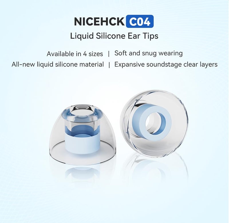 NICEHCK C04 4 Pairs Earbud Tips Soft Silicone Earbuds Replacement Tips Fit for in-Ear Headphones,Transparent Liquid Silicone Ear Tips, Earbud Replacement (SS/S/M/L, 1 Pair of Each) - Image 2