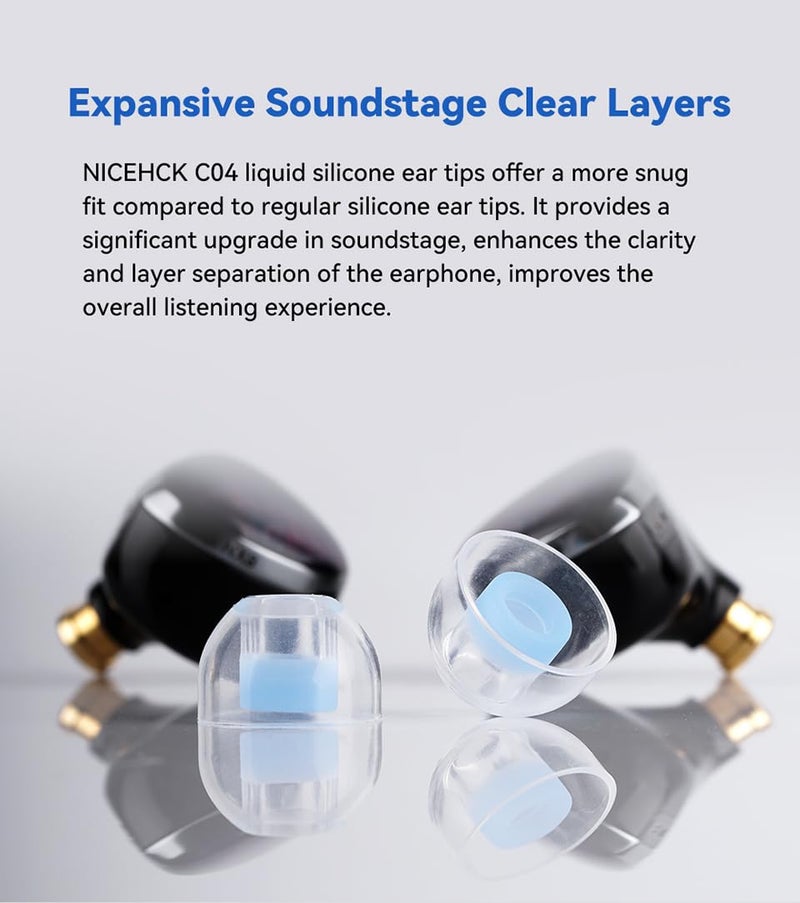 NICEHCK C04 4 Pairs Earbud Tips Soft Silicone Earbuds Replacement Tips Fit for in-Ear Headphones,Transparent Liquid Silicone Ear Tips, Earbud Replacement (SS/S/M/L, 1 Pair of Each) - Image 4