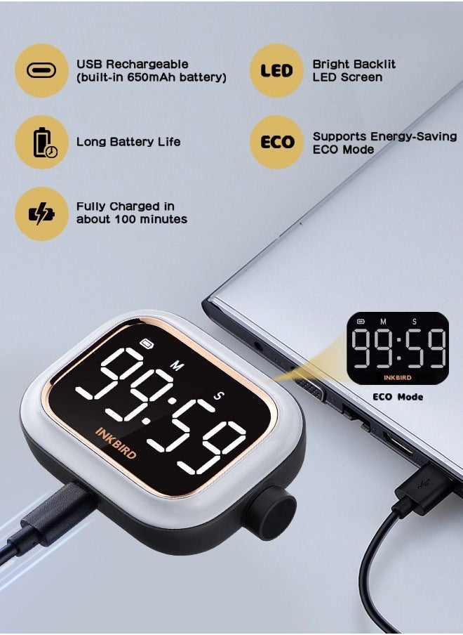 INKBIRD - INKBIRD IDT-02 Digital Timer Count-Up/Count-Down Timer with Large Backlit LED One-Button Operation USB Rechargeable Battery ECO Mode Portable Timer for Cooking Yoga Study - Image 1