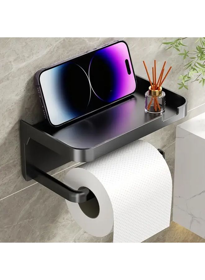 Wall Mounted Toilet Paper Holder With Storage Shelf Grey - Image 2