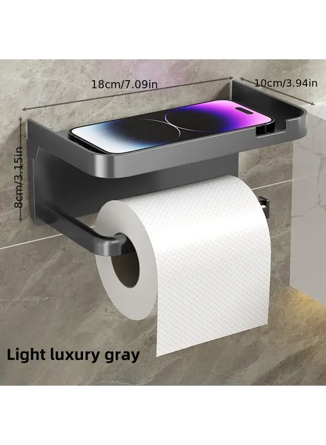 Wall Mounted Toilet Paper Holder With Storage Shelf Grey - Image 3
