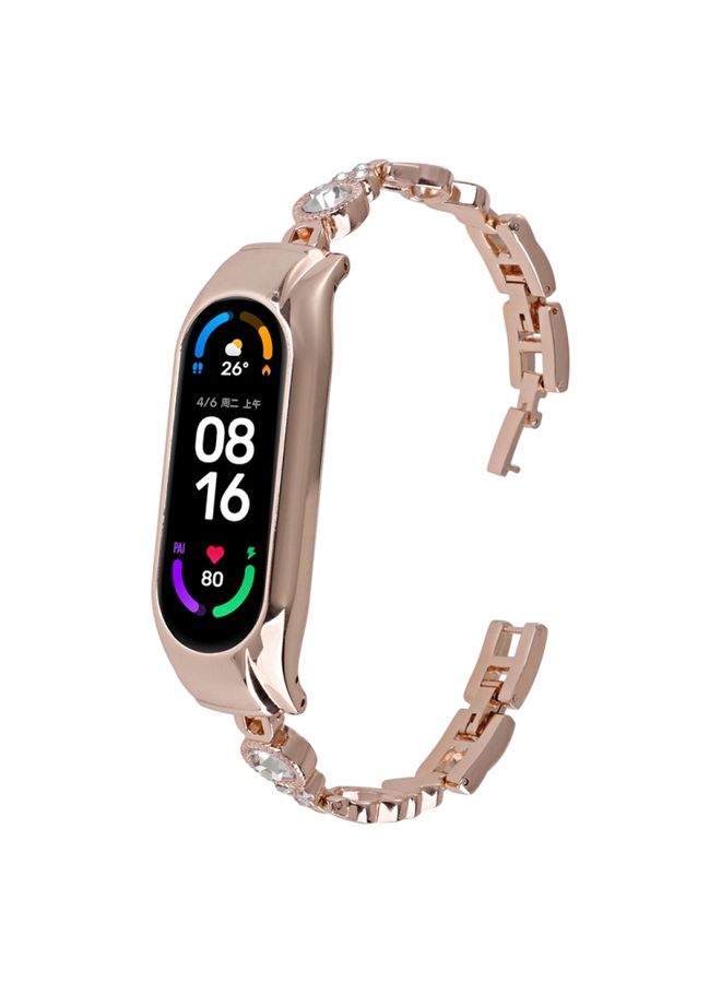 Replacement Strap For Xiaomi Mi Band 6 / 5 Heart-to-heart Diamond Metal Watch Band Rose Gold
