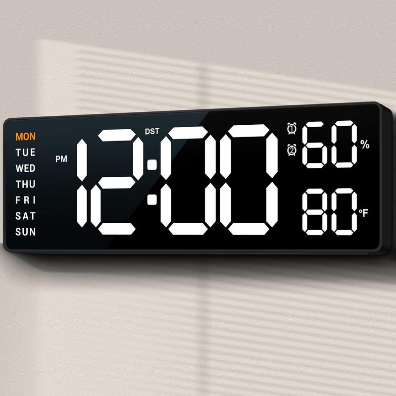 ANSOPER 10" Digital Wall Clock: Dual Alarm Wall Mount Decor Clock for Living Room Classroom Office Desk, House Warming Gifts New Home Decor, Christmas Gift for Mom Dad Seniors Teen White - Image 1