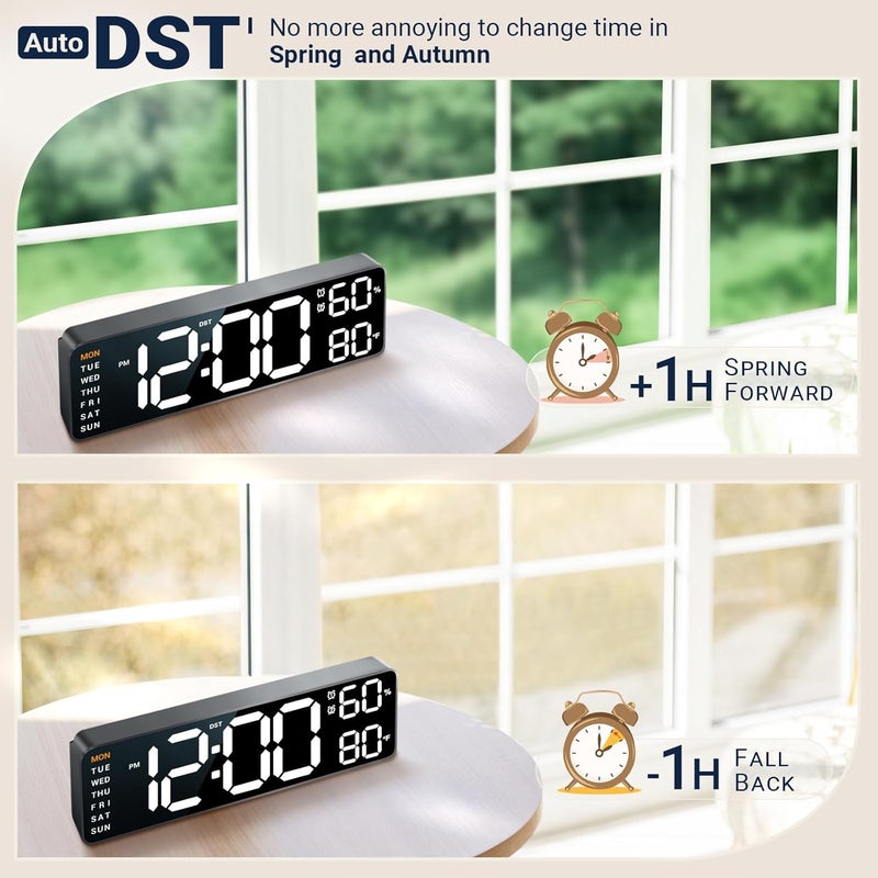 ANSOPER 10" Digital Wall Clock: Dual Alarm Wall Mount Decor Clock for Living Room Classroom Office Desk, House Warming Gifts New Home Decor, Christmas Gift for Mom Dad Seniors Teen White - Image 4