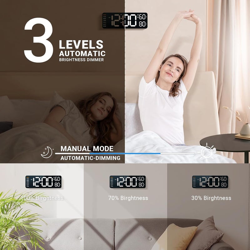 ANSOPER 10" Digital Wall Clock: Dual Alarm Wall Mount Decor Clock for Living Room Classroom Office Desk, House Warming Gifts New Home Decor, Christmas Gift for Mom Dad Seniors Teen White - Image 3