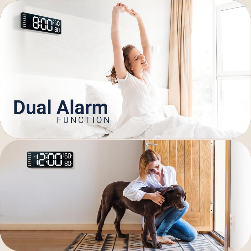 ANSOPER 10" Digital Wall Clock: Dual Alarm Wall Mount Decor Clock for Living Room Classroom Office Desk, House Warming Gifts New Home Decor, Christmas Gift for Mom Dad Seniors Teen White - Image 2