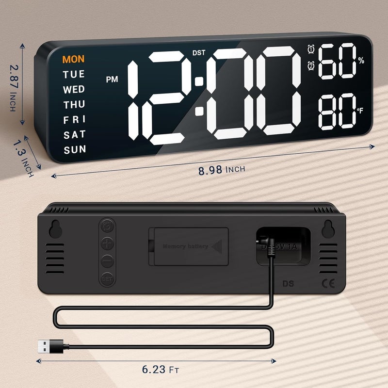 ANSOPER 10" Digital Wall Clock: Dual Alarm Wall Mount Decor Clock for Living Room Classroom Office Desk, House Warming Gifts New Home Decor, Christmas Gift for Mom Dad Seniors Teen White - Image 5