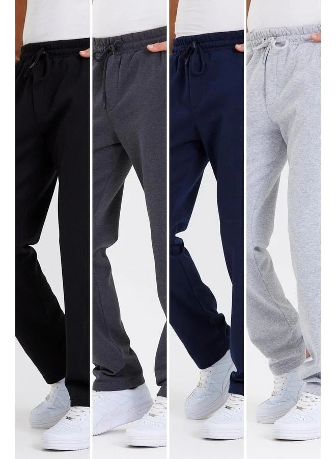 Black, Anthracite, Navy and Gray Men’s Straight-Leg Sweatpants Set of 4 with Back Pocket and Label Detail, Cotton Lined.