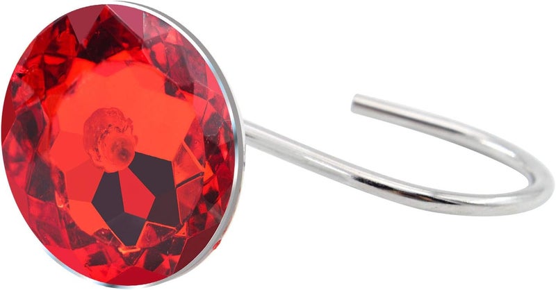 BEAVO Acrylic Fashion Decorative Home Rolling Red Shower Curtain Hooks Rhinestones Bathroom Bath Baby Room Bedroom Living Room Decor Set of 12 Rings (Red) - Image 4