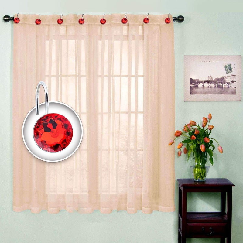 BEAVO Acrylic Fashion Decorative Home Rolling Red Shower Curtain Hooks Rhinestones Bathroom Bath Baby Room Bedroom Living Room Decor Set of 12 Rings (Red) - Image 2