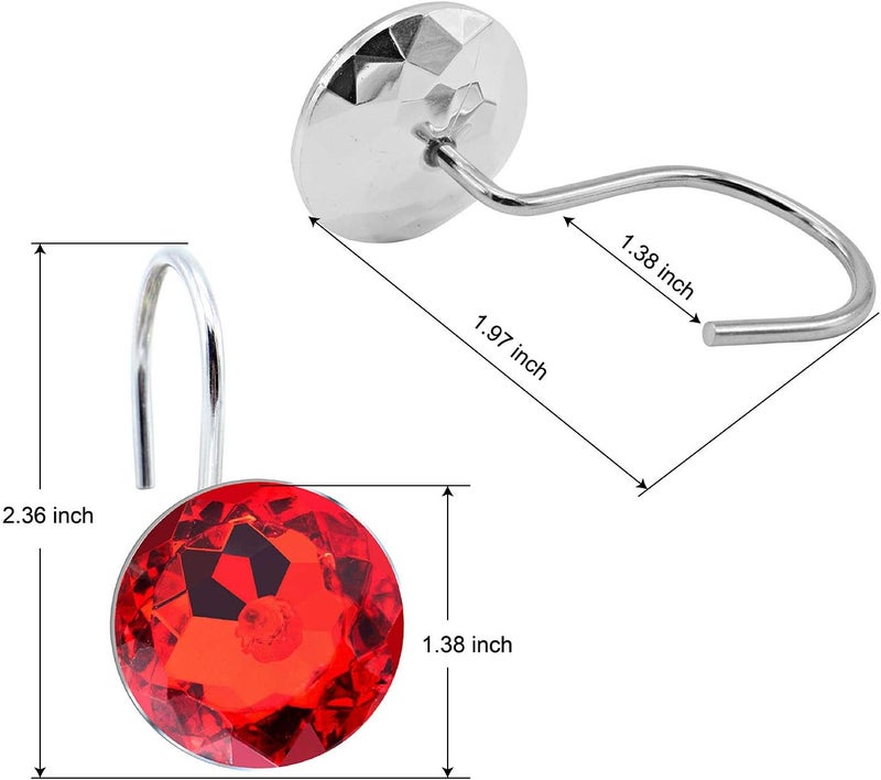 BEAVO Acrylic Fashion Decorative Home Rolling Red Shower Curtain Hooks Rhinestones Bathroom Bath Baby Room Bedroom Living Room Decor Set of 12 Rings (Red) - Image 5