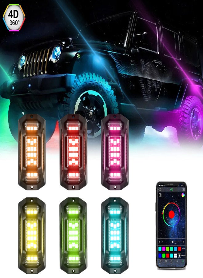 LED Rock Lights 6pcs Multicolor LED Lights Wide Angle 150° IP68 Waterproof with APP BT Sync with Music Function for SUV ATV UTV - Image 2