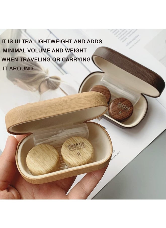 Generic Wood Grain Contact Lens Case Compact Eye Contact Case for Travelling Portable Contact Box with Mirror Rectangle，Cute Colorful Especially Fresh Brown 2 Piece Set  - Image 4