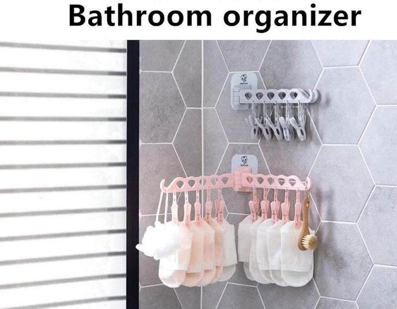 MEZON Plastic Adhesive Multifunction Clothes Storage Rack with 10 Clip Bathroom Kitchen Wall Door Hanging for Towl Sundries Storage Holder Multi Color - Image 3