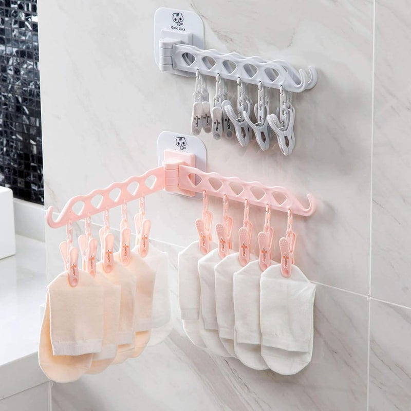 MEZON Plastic Adhesive Multifunction Clothes Storage Rack with 10 Clip Bathroom Kitchen Wall Door Hanging for Towl Sundries Storage Holder Multi Color - Image 1