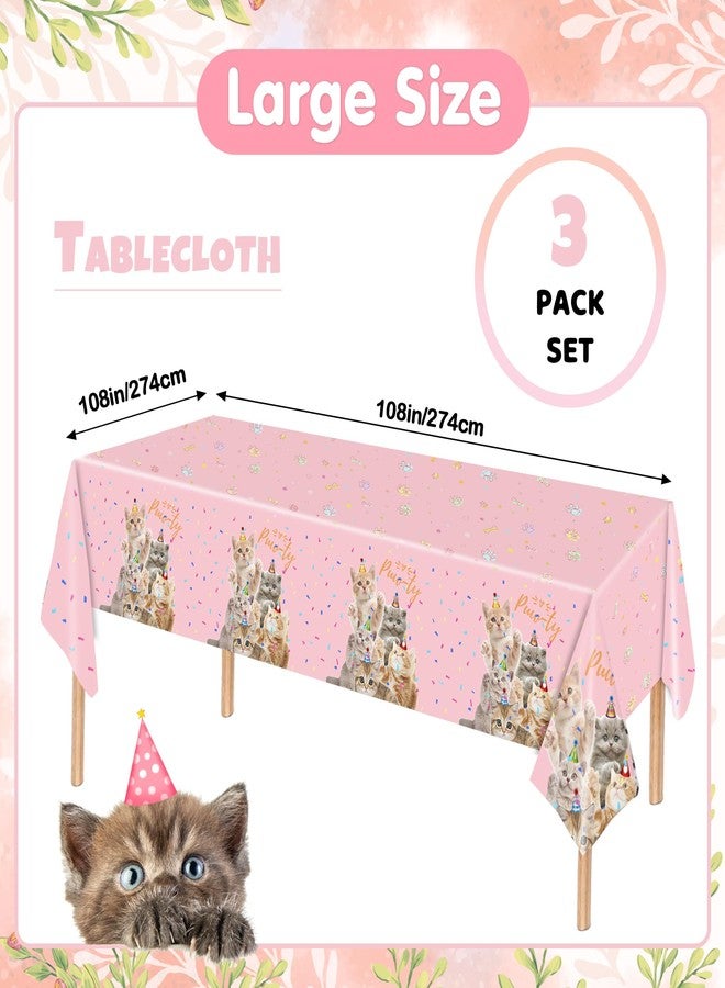 SKEPHWSKA 3 Pack Cat Tablecloth - 54 x 108 Inch Plastic Tablecloth Kitten Birthday Party Table Cover for Kids Birthday Baby Shower Party Decorations Supplies Pink - Image 2