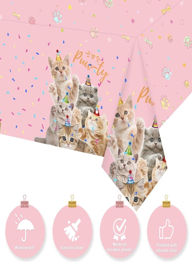 SKEPHWSKA 3 Pack Cat Tablecloth - 54 x 108 Inch Plastic Tablecloth Kitten Birthday Party Table Cover for Kids Birthday Baby Shower Party Decorations Supplies Pink - Image 3