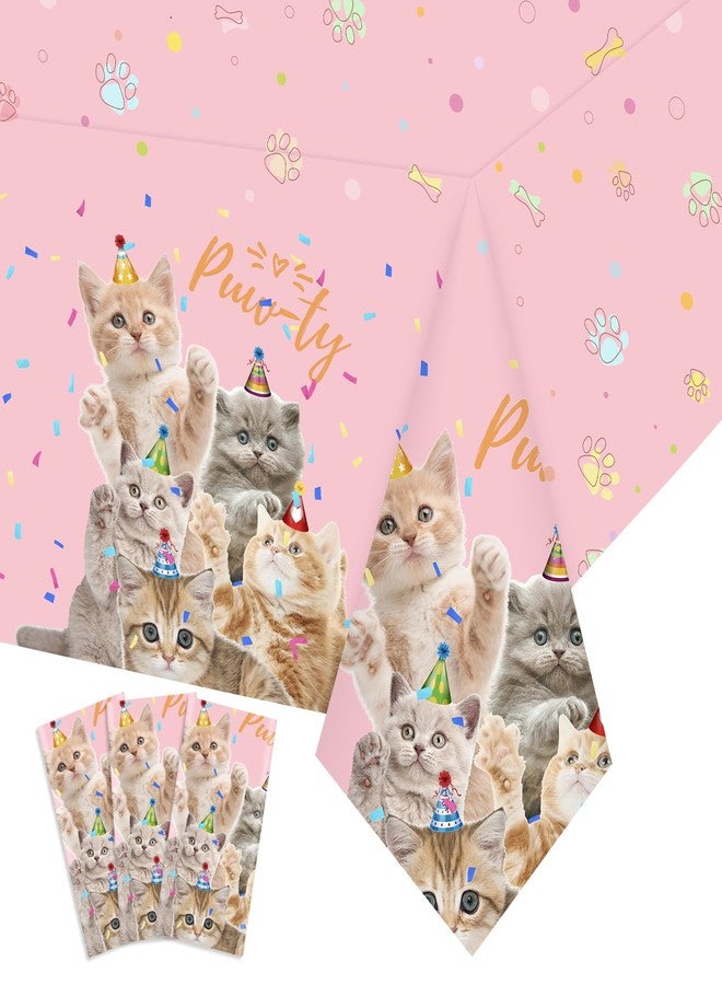 SKEPHWSKA 3 Pack Cat Tablecloth - 54 x 108 Inch Plastic Tablecloth Kitten Birthday Party Table Cover for Kids Birthday Baby Shower Party Decorations Supplies Pink - Image 1
