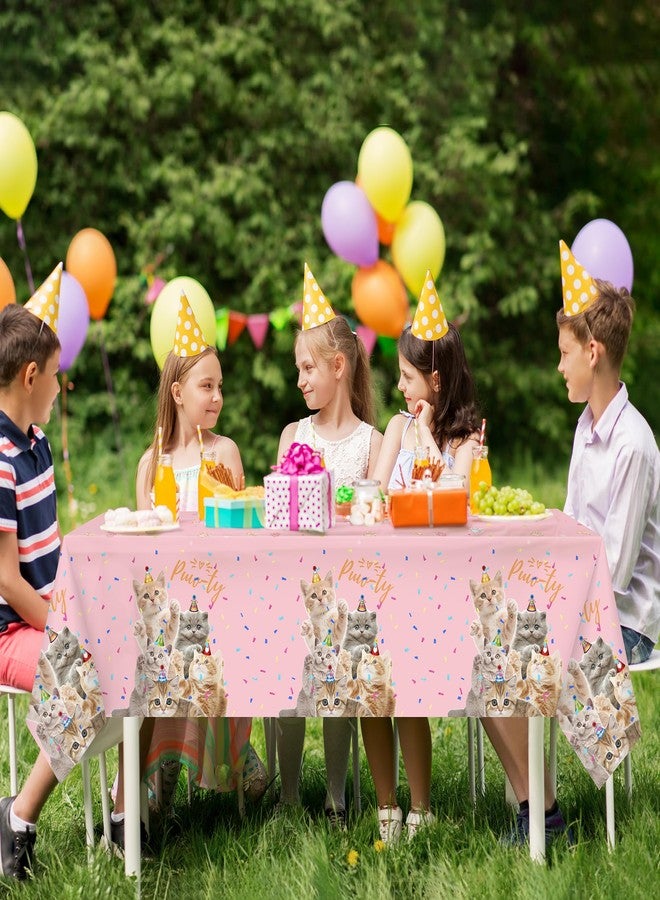 SKEPHWSKA 3 Pack Cat Tablecloth - 54 x 108 Inch Plastic Tablecloth Kitten Birthday Party Table Cover for Kids Birthday Baby Shower Party Decorations Supplies Pink - Image 4