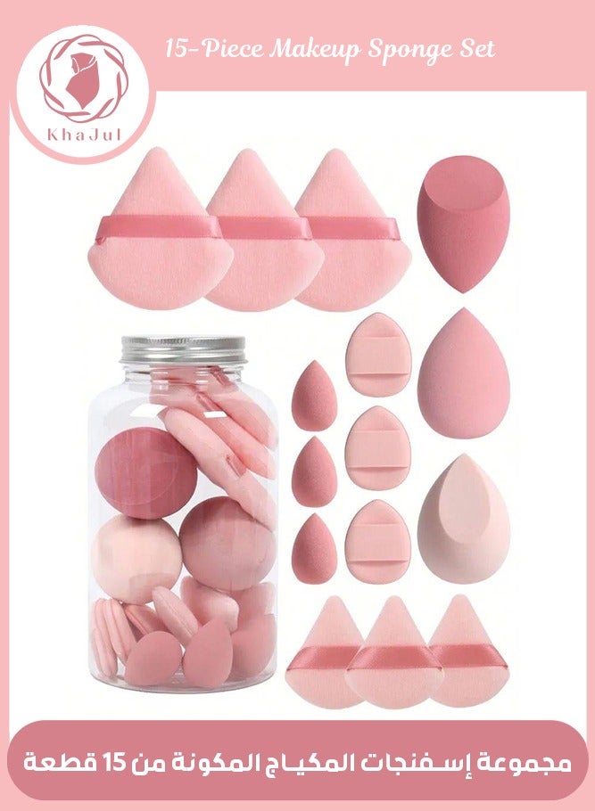 KHAJUL 15-Piece Makeup Sponge Set- Multi soft color Mini Makeup Sponge, Powder Puff Long Lasting Beauty Sponge Wet & Dry Use for Women (Pink) - Image 1