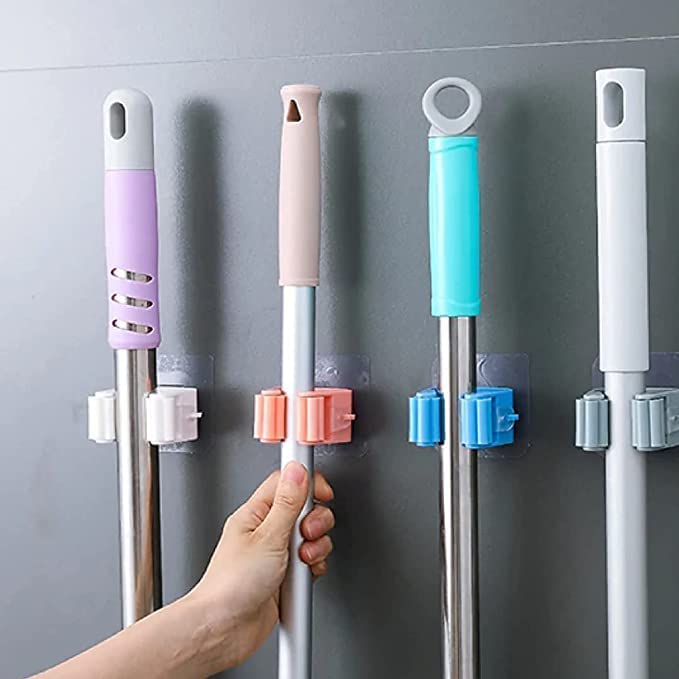 WRYER Plastic Multipurpose Wall Mounted Organizer Storage Hooks Mop and Broom Holder with 6 Hooks - Image 1