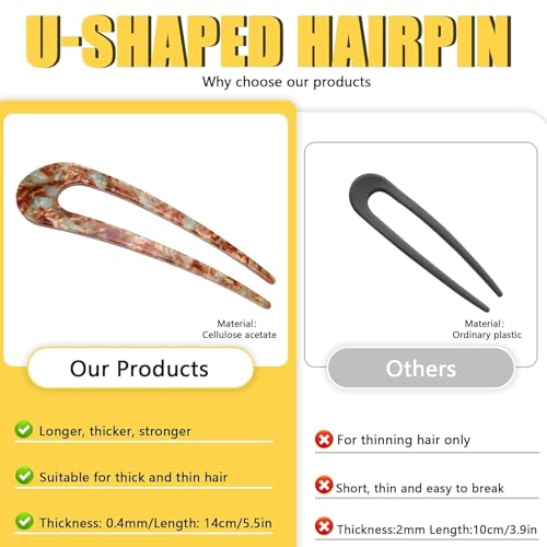 Melodio 5PCS French U-Shaped Hair Pins for Women, Tortoise Shell Hair Forks for Thick Hair, Elegant Bun & Updo Styling Accessories, Durable Plastic Hair Sticks - Image 5