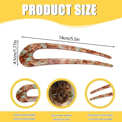 Melodio 5PCS French U-Shaped Hair Pins for Women, Tortoise Shell Hair Forks for Thick Hair, Elegant Bun & Updo Styling Accessories, Durable Plastic Hair Sticks - Image 4