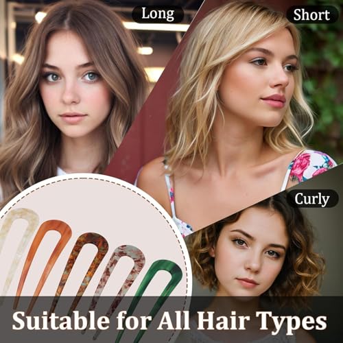 Melodio 5PCS French U-Shaped Hair Pins for Women, Tortoise Shell Hair Forks for Thick Hair, Elegant Bun & Updo Styling Accessories, Durable Plastic Hair Sticks - Image 3
