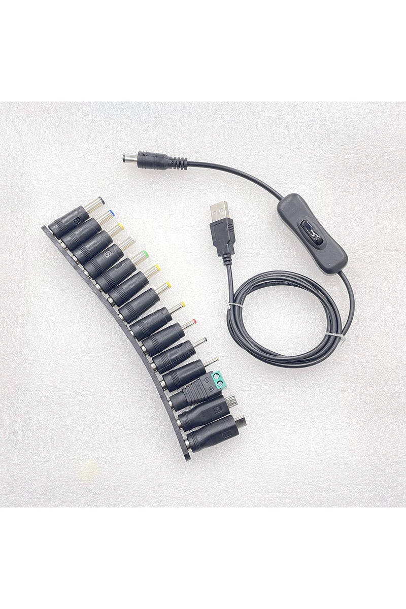 1.2m 14 In1 Dc Universal Usb To 5v Dc Power Cord Switch Charging Cable 5.5x2.1mm Jack With14 Interch