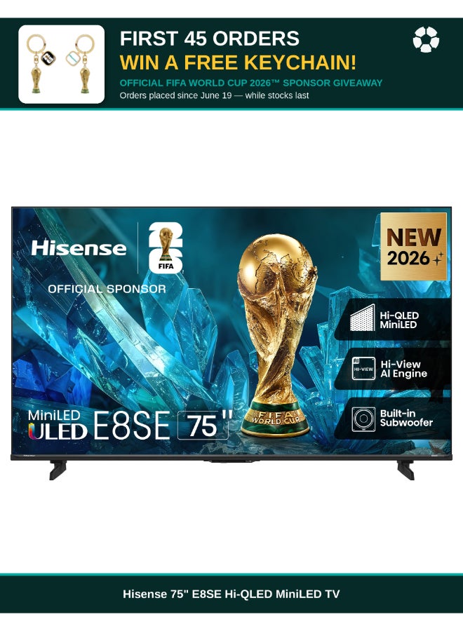 Hisense 75 Inch Mini LED 4K Smart TV, 75E8SE, 8 Years OS Update, Hi-View AI Engine, HSR 120Hz，Built-in Subwoofer，Dolby Vision IQ，AI Smooth Motion，Filmmaker Mode, 2 Years Warranty, 75E8SE black - Image 1