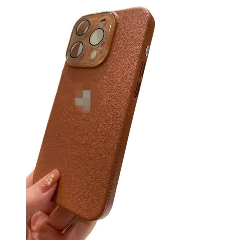 Protective Case | Acrylic | Drop Protection | Leather Texture | Lychee Brown | Shockproof Cover for iPhone 15 / 15 Plus / 15 Pro / 15 Pro Max - Image 1