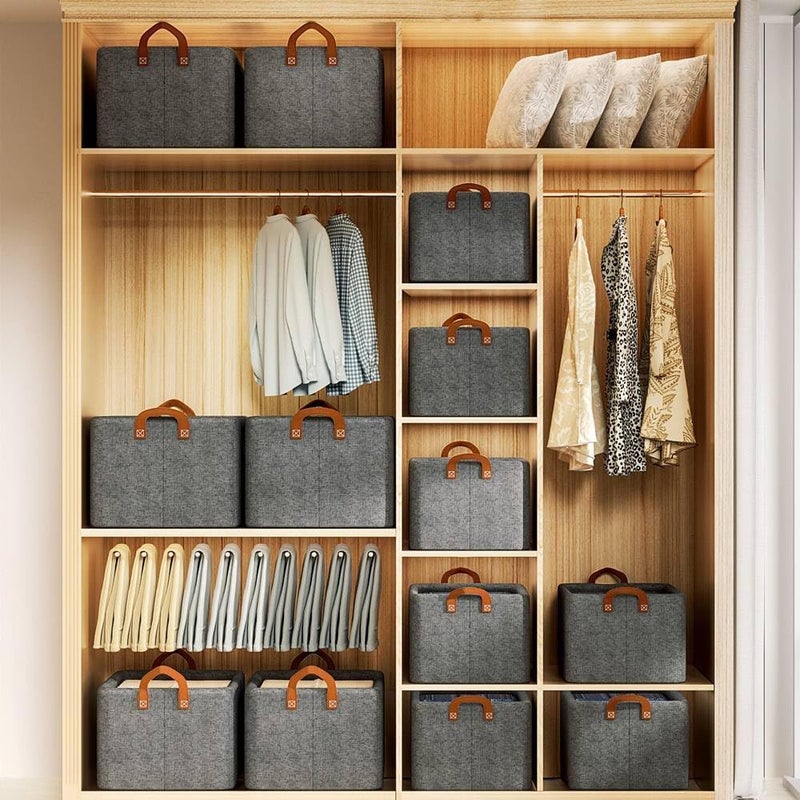 Clothing Storage Dressing Box for Wardrobe Shelves, Foldable Fabric Closet Organizer with Internal Metal Frame Support, Large Capacity Storage for Towels Linens and Apparel, 46x28x18 cm - Image 2