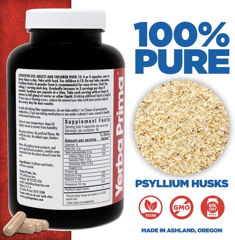Yerba Prima Psyllium Husks, 180 Veg Capsules - Image 2